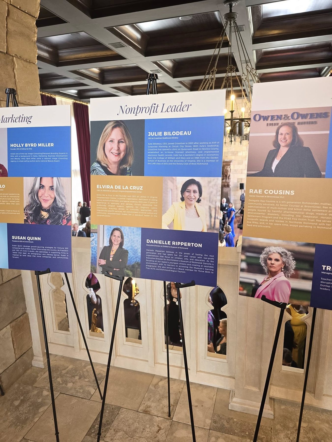 Display recognizing Elvira De La Cruz among accomplished Richmond women as a nonprofit leader
